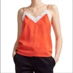 Maje Lace Trim Camisole Tank Top Red Orange